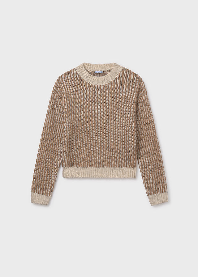 top l/s knit striped sweater - camel-089