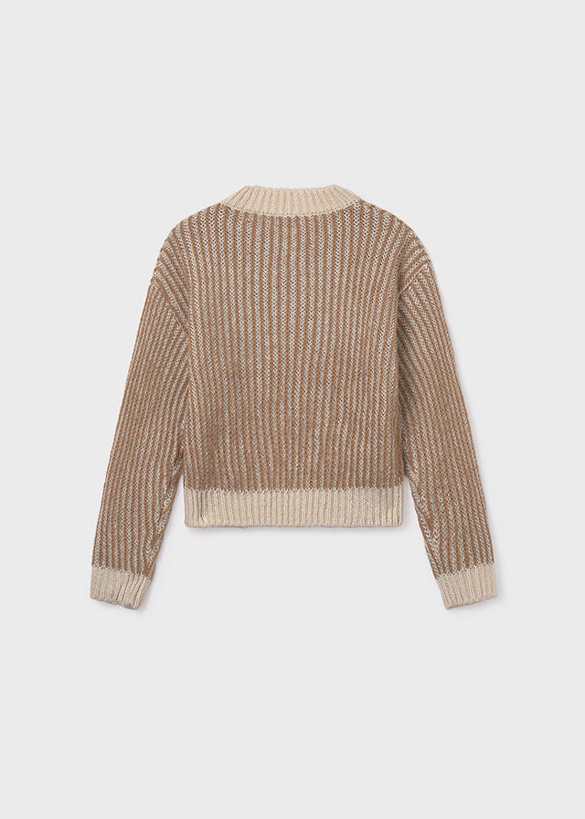 top l/s knit striped sweater - camel-089