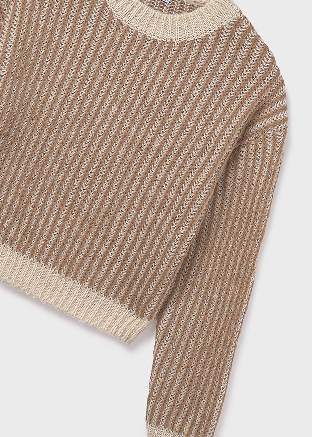 top l/s knit striped sweater - camel-089