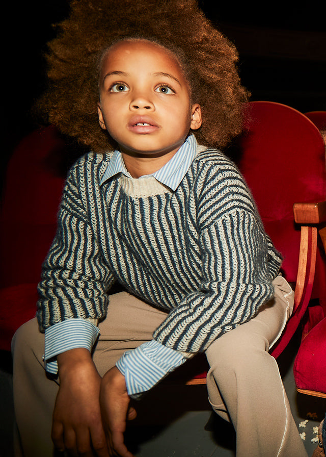 top l/s knit striped sweater - petroleum-090