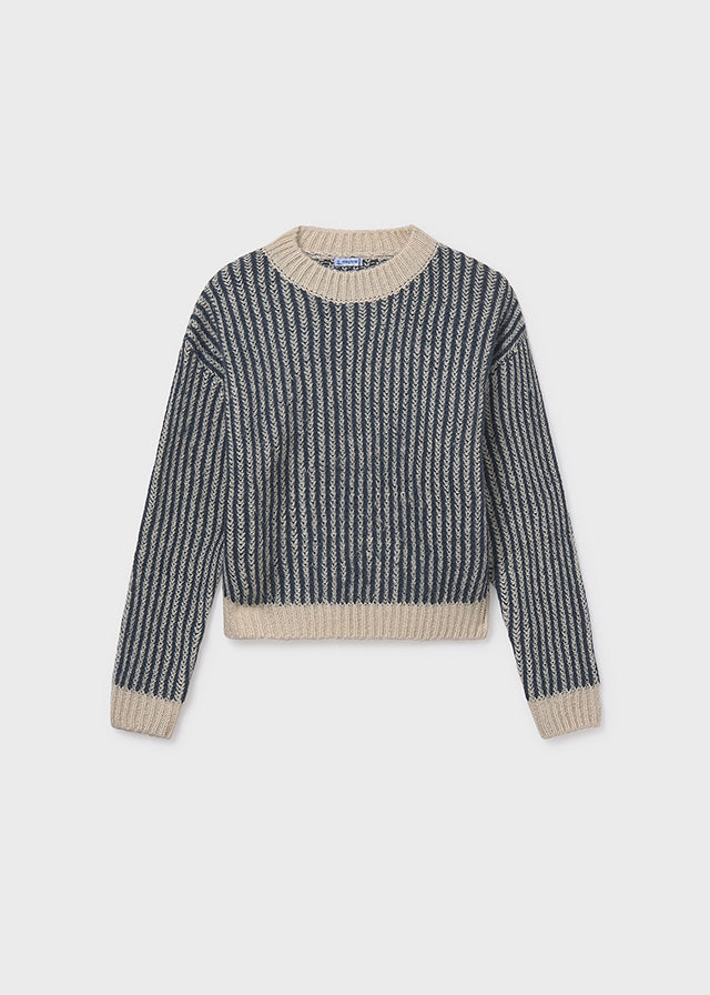 top l/s knit striped sweater - petroleum-090