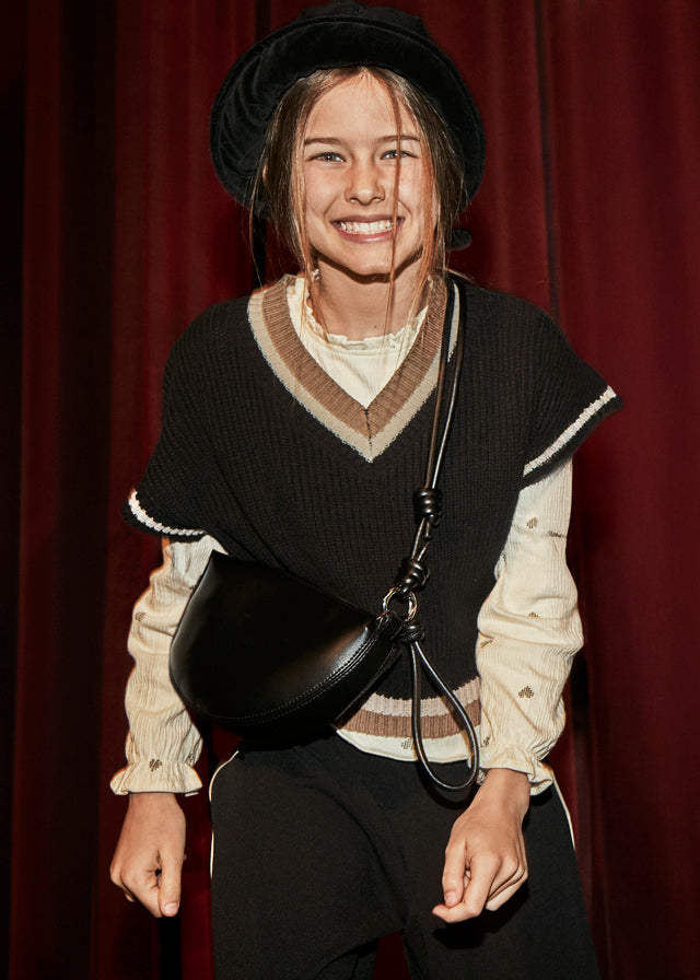 vest knit stripe edge - black-061