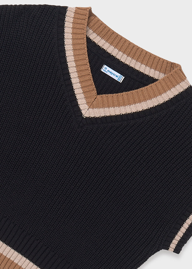 vest knit stripe edge - black-061