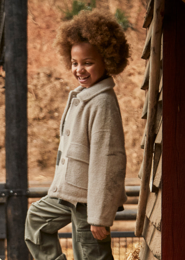 jacket chenille collar with pockets - sand-079