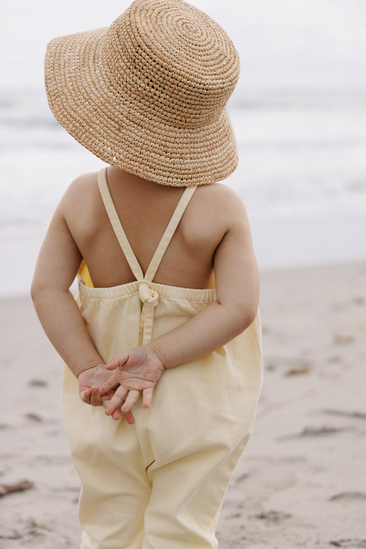 one piece denim long romper - yellow
