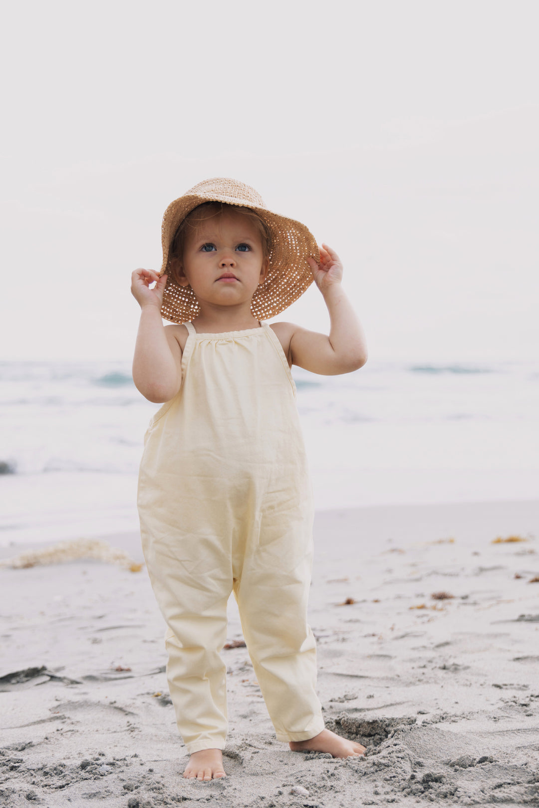one piece denim long romper - yellow