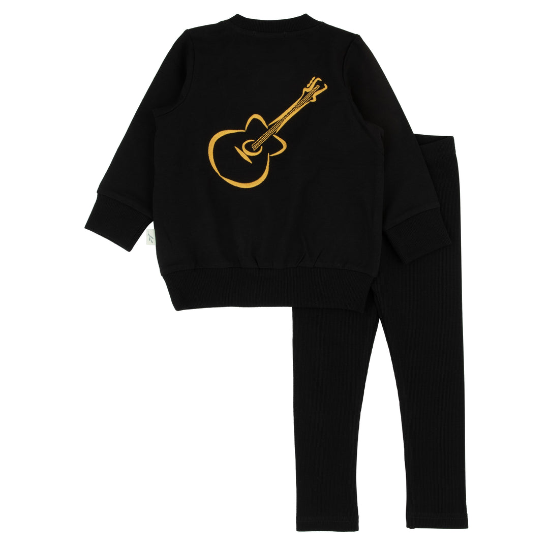 set outfit guitar graphic sweatshirt and pants - black
