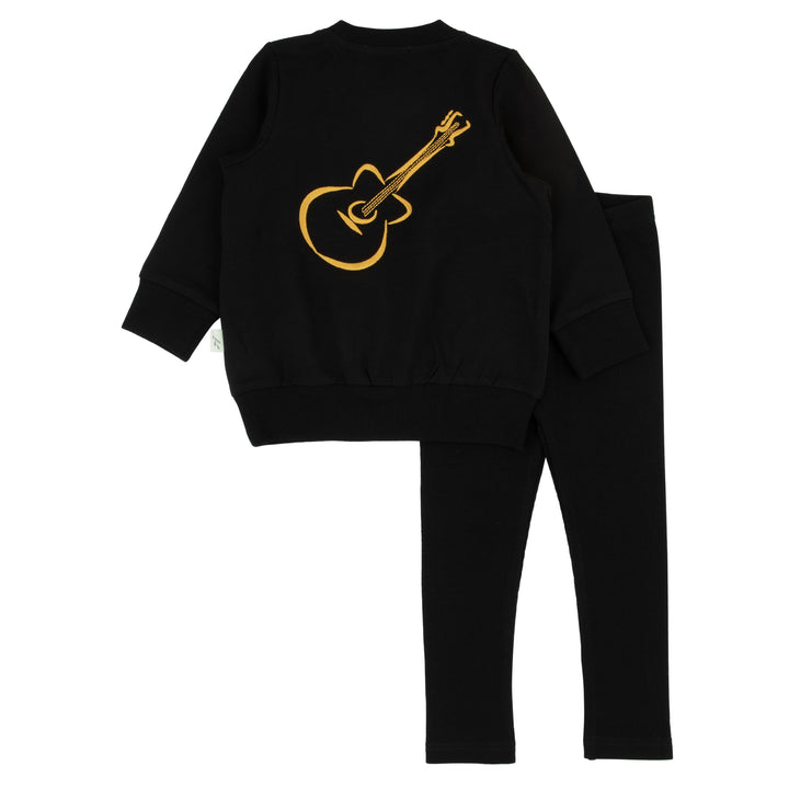 set outfit guitar graphic sweatshirt and pants - black