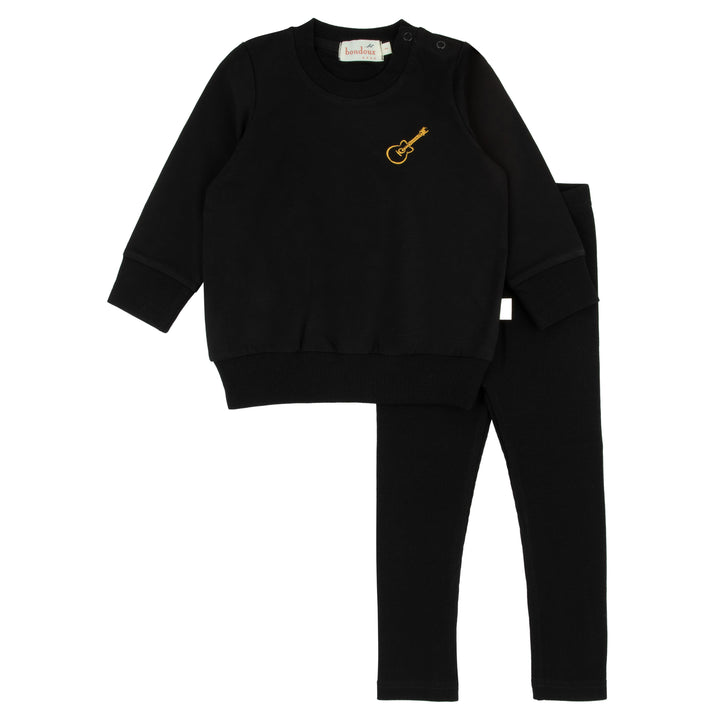 set outfit guitar graphic sweatshirt and pants - black