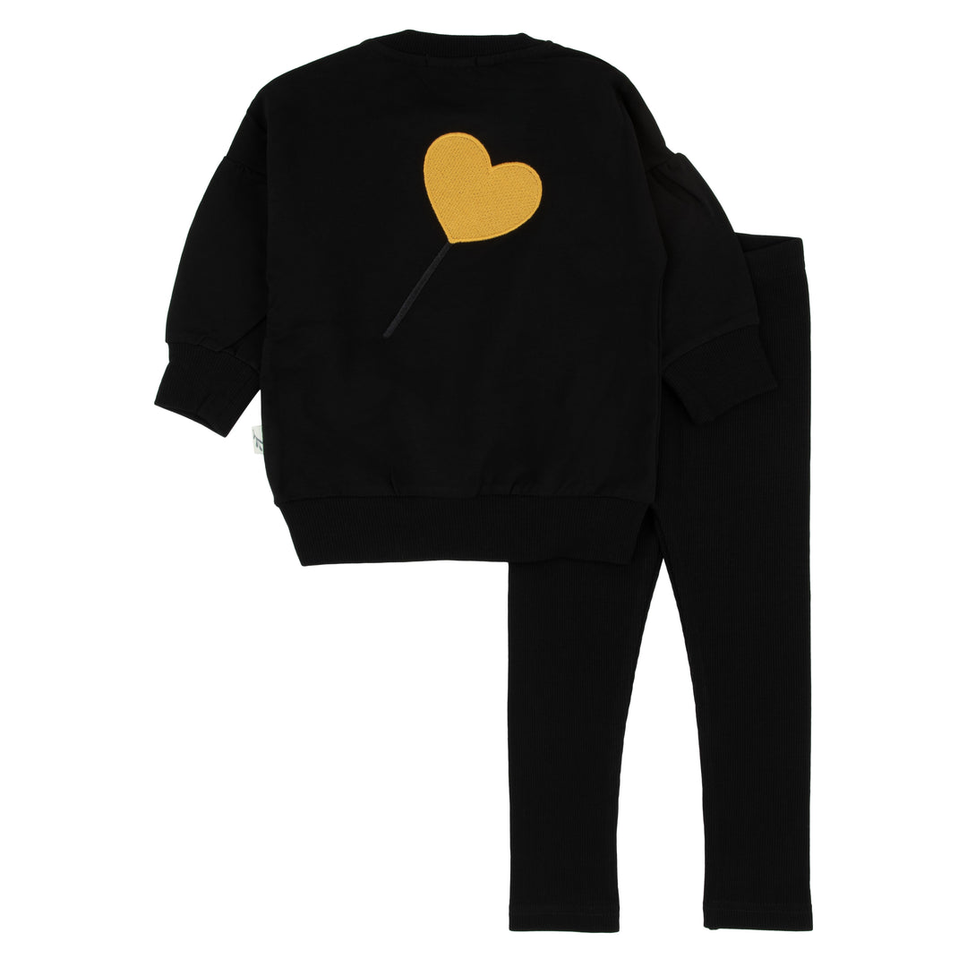 set outfit heart graphic sweatshirt and pants - black