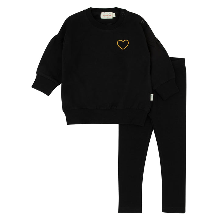set outfit heart graphic sweatshirt and pants - black