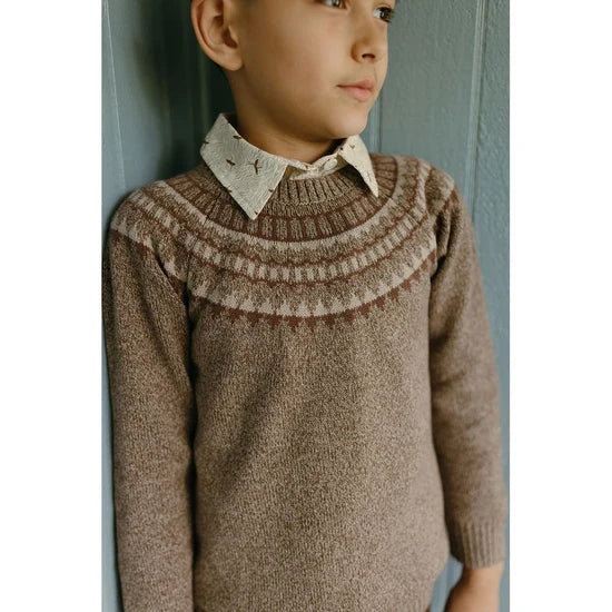 top l/s fairisle sweater - brown