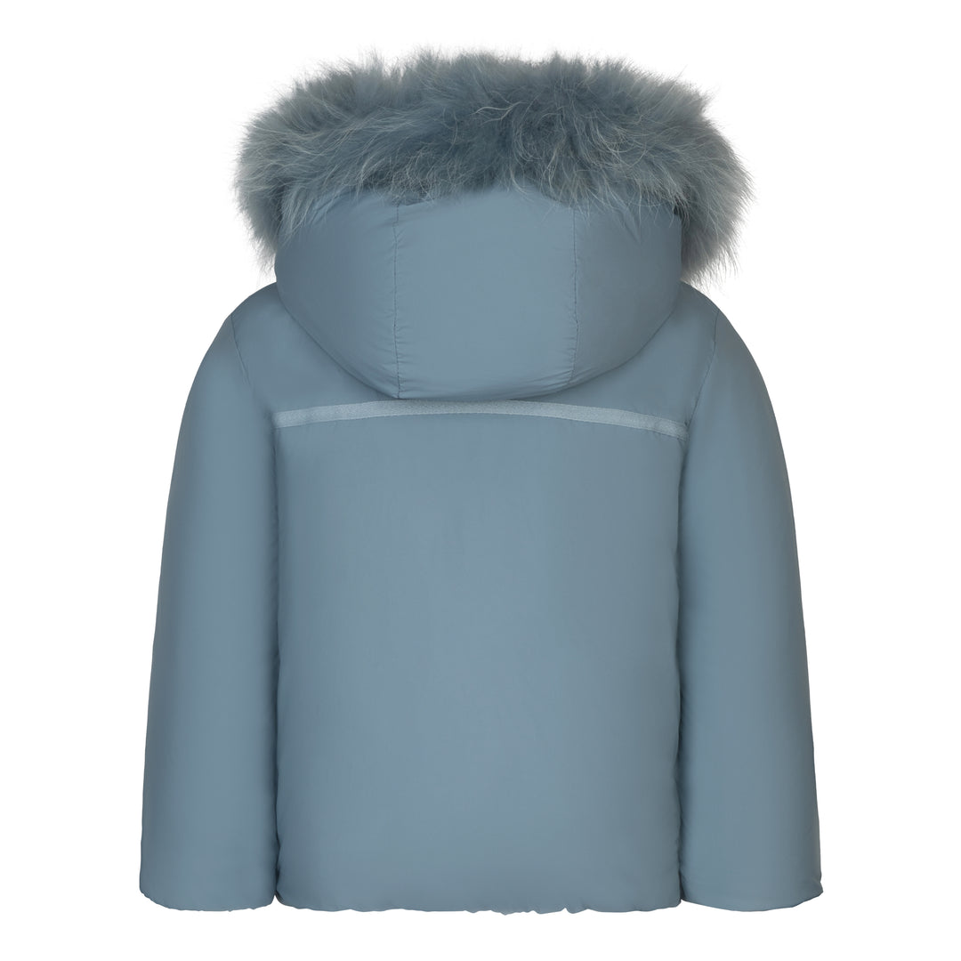 coat twill ribbon quilt down with fur hood - sky blue