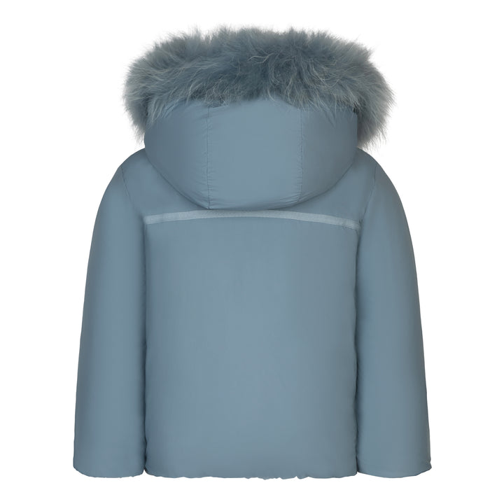 coat twill ribbon quilt down with fur hood - sky blue