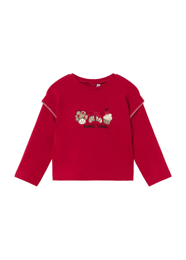 tee l/s sweet team whip stitch trim - red-015