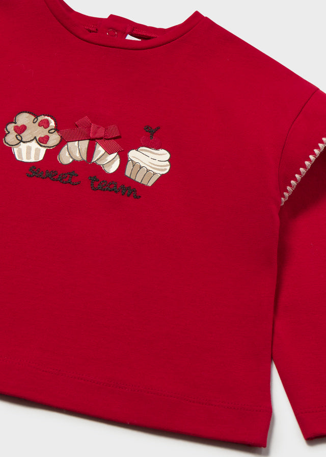 tee l/s sweet team whip stitch trim - red-015