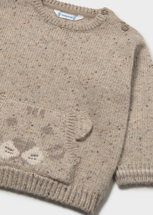 top l/s speckled knit tiger pocket sweater - taupe-055