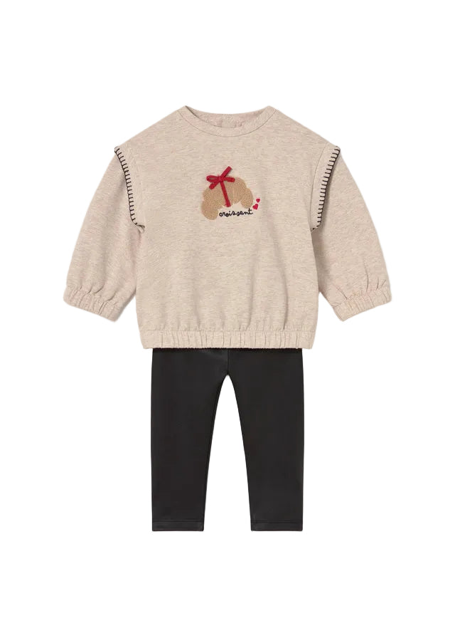 set outfit sherpa croissant sweatshirt and leggings - black-050