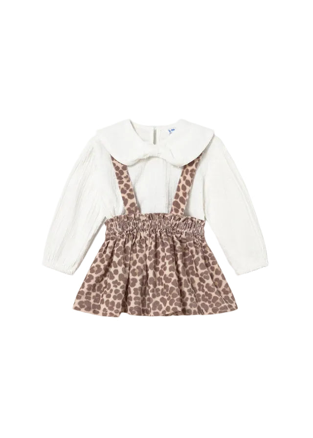 set outfit skirt corduroy leopard print with suspenders and shirt l/s - walnut-039