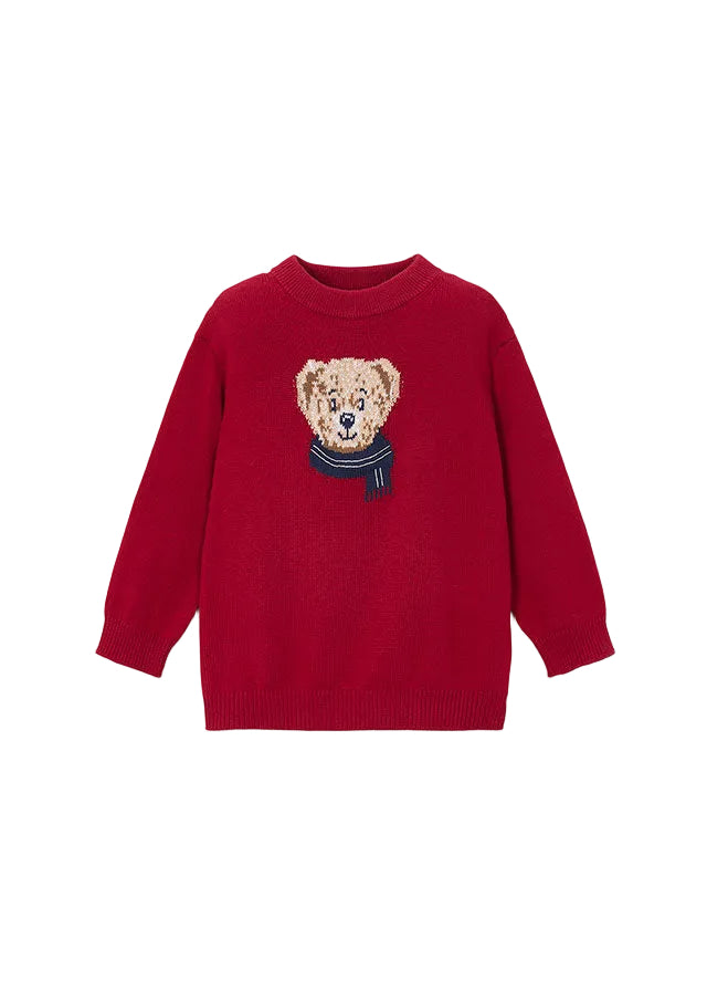 top l/s knit bear sweater - red-021