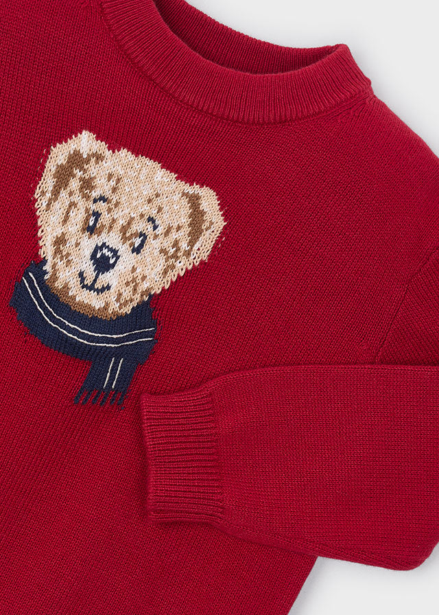 top l/s knit bear sweater - red-021
