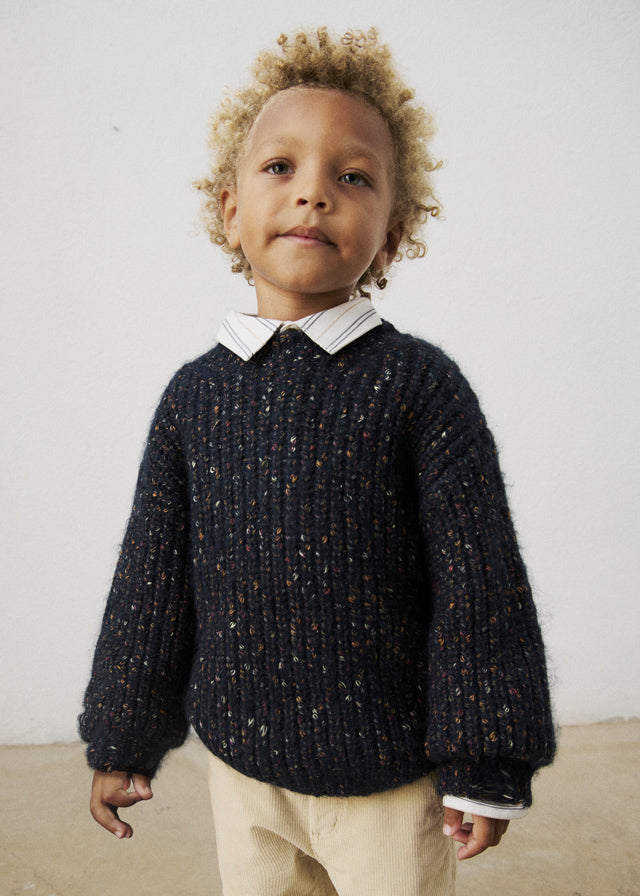 top l/s speckled chunky knit sweater - ink-007