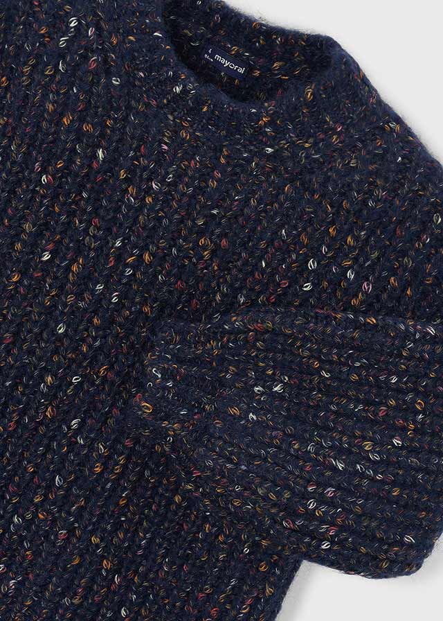 top l/s speckled chunky knit sweater - ink-007
