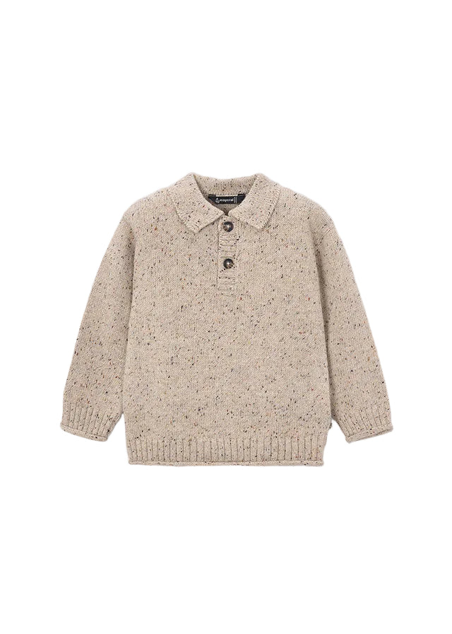 top l/s speckled knit collared sweater - tweed-055