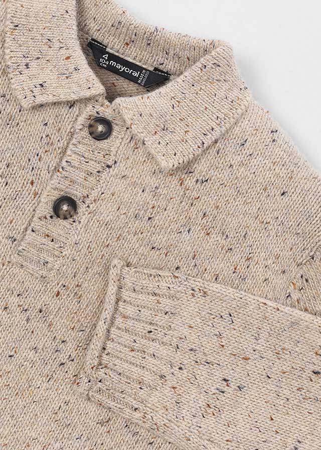top l/s speckled knit collared sweater - tweed-055