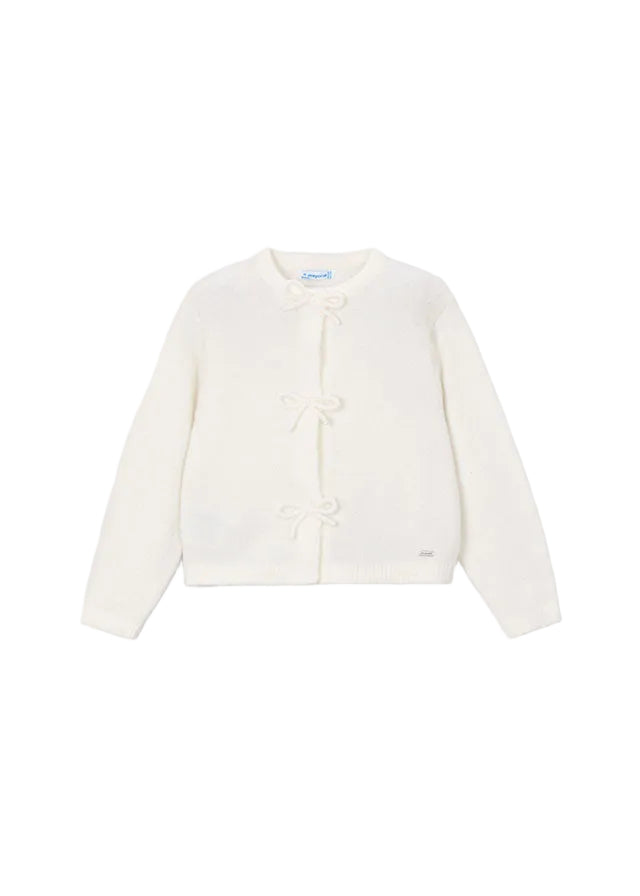 top l/s knit bow cardigan - natural-095
