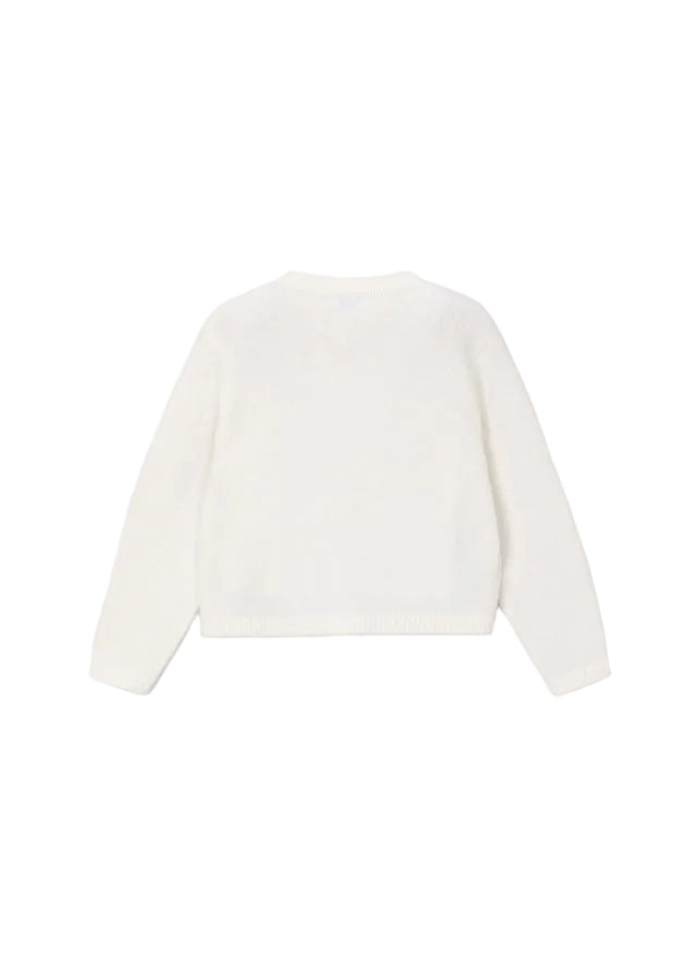 top l/s knit bow cardigan - natural-095