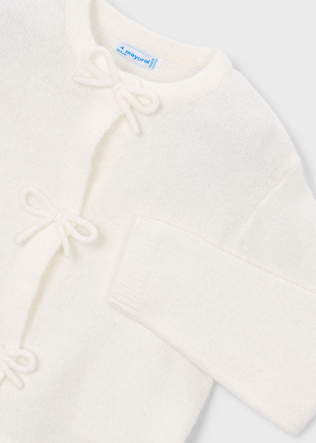 top l/s knit bow cardigan - natural-095