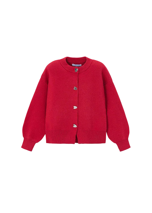 top l/s knit heart button cardigan - red-010