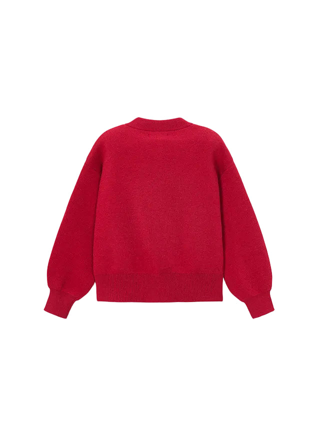 top l/s knit heart button cardigan - red-010