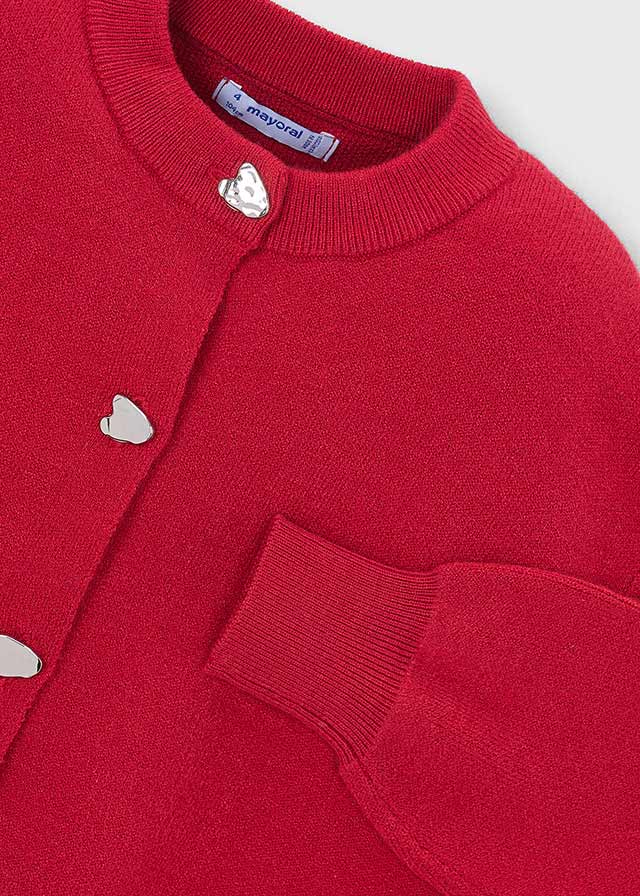 top l/s knit heart button cardigan - red-010