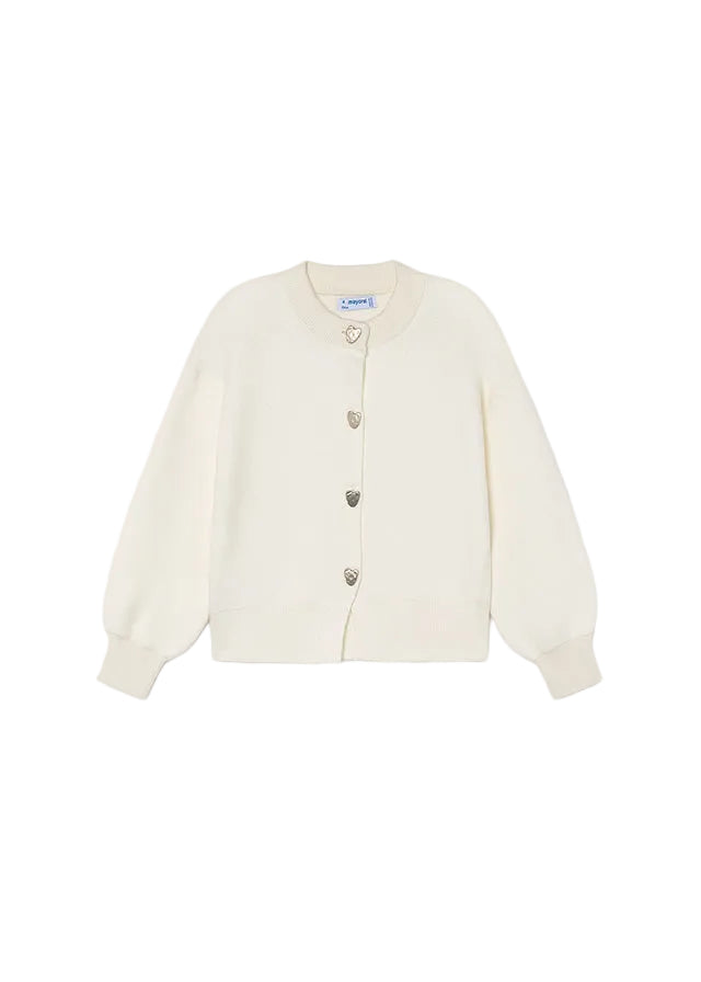 top l/s knit heart button cardigan - cream-011