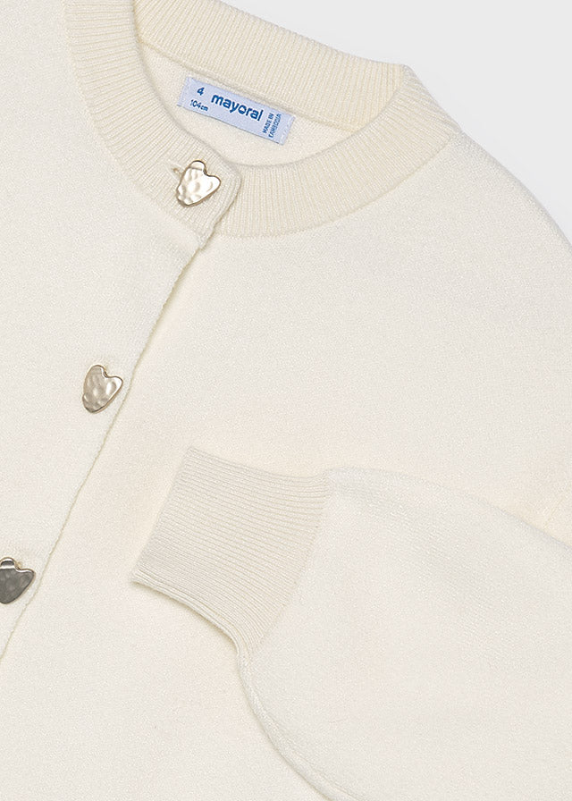 top l/s knit heart button cardigan - cream-011
