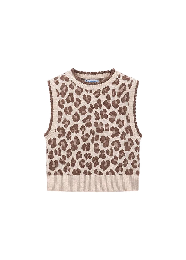 vest knit leopard print - chestnut-070