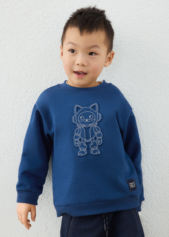 top l/s embossed robot sweatshirt - atlantic-071