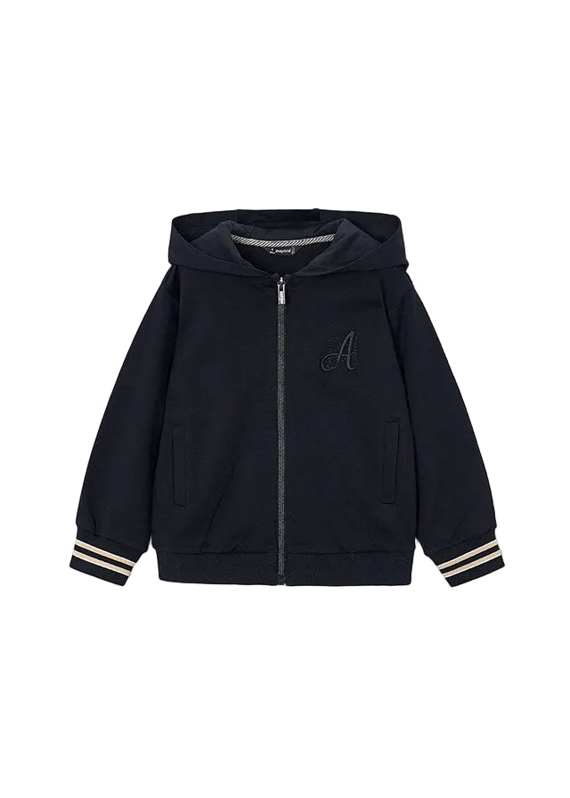top l/s striped cuff zip up hoodie - black-096