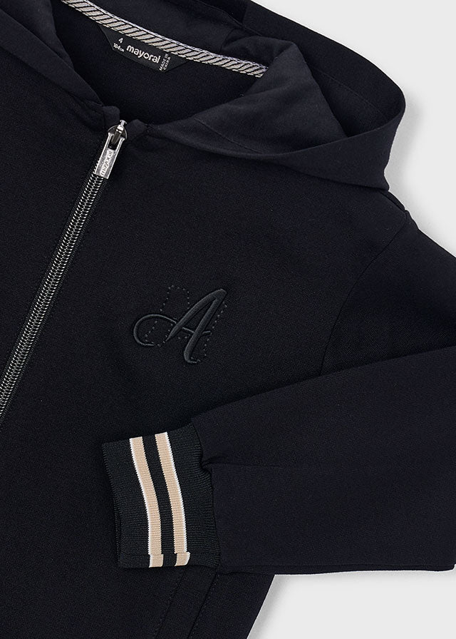 top l/s striped cuff zip up hoodie - black-096