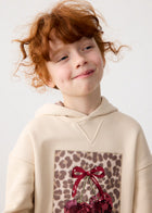 dress leopard cherry graphic hooded sweatshirt - light khak-025