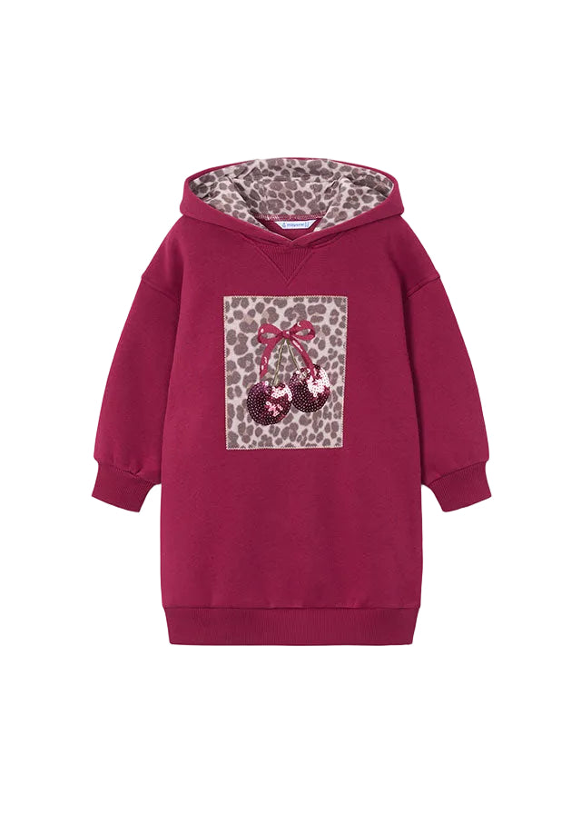 dress leopard cherry graphic hooded sweatshirt - light khak-025