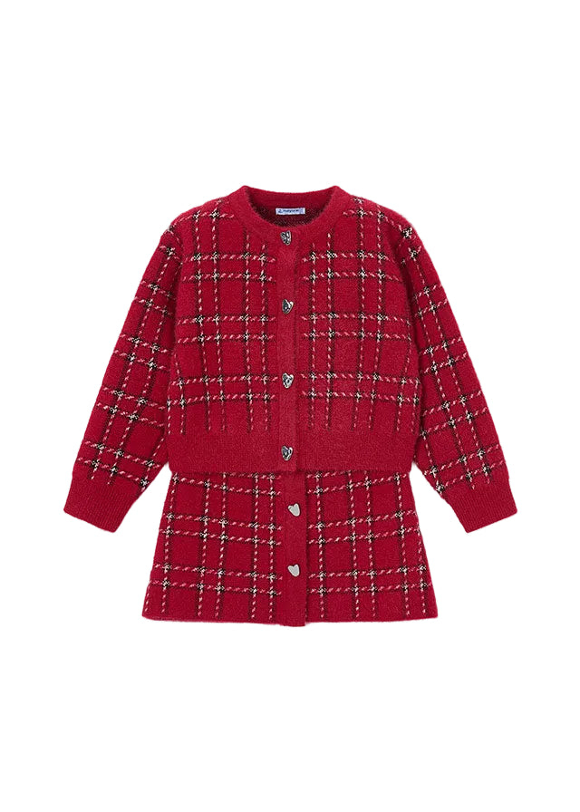 set outfit mohair plaid cardigan and skirt - red-031