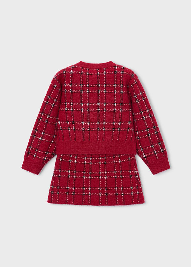 set outfit mohair plaid cardigan and skirt - red-031