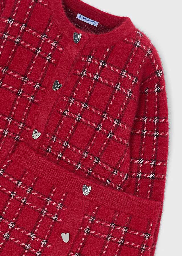 set outfit mohair plaid cardigan and skirt - red-031