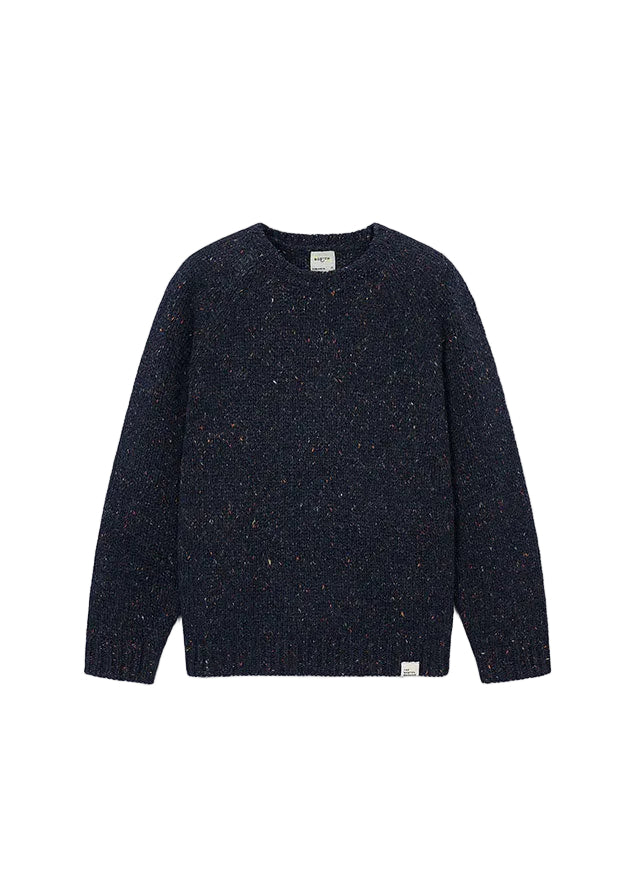 top l/s chunky speckled knit sweater - navy-400