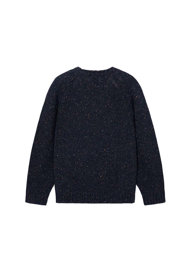 top l/s chunky speckled knit sweater - navy-400