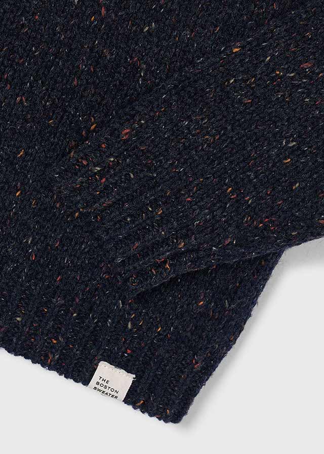 top l/s chunky speckled knit sweater - navy-400