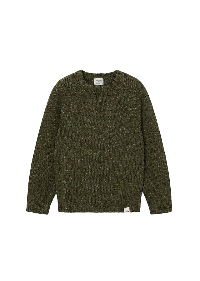 top l/s chunky speckled knit sweater - pine-453